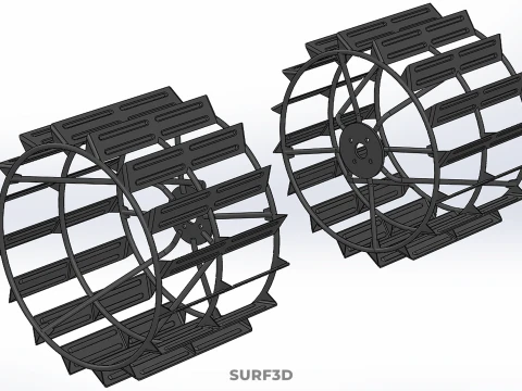 LONG WIDE DOUBLE TRACK TREAD METAL CAGE WHEEL TRACTOR TYRE TIRE 3D Model
