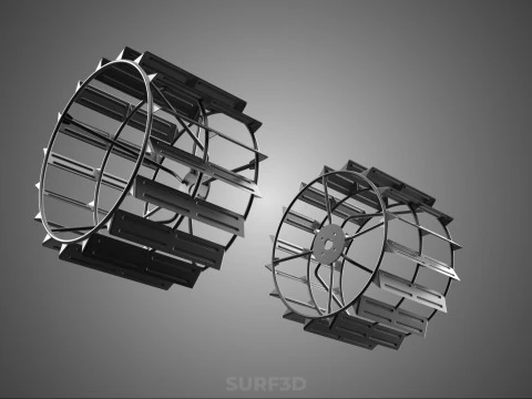 2 DOUBLE TREAD LONG WIDE TRACK CAGE WHEEL TRACTOR TYRE TIRE RIM 3D Model