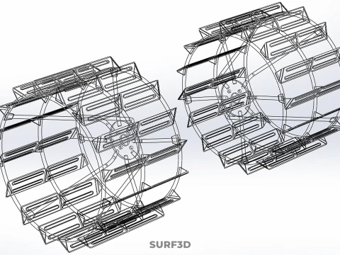 2 DOUBLE TREAD LONG WIDE TRACK CAGE WHEEL TRACTOR TYRE TIRE RIM 3D Model