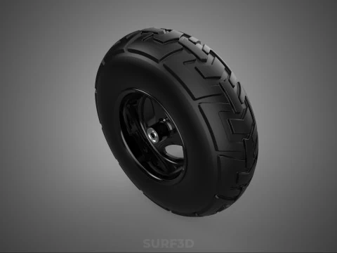 TRIPLE 3 SPOKE RIM REPLACEMENT PNEUMATIC WHEEL BARROW TIRE TREAD 3D Model