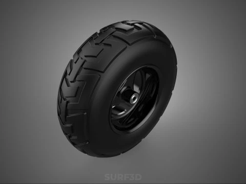 TRIPLE 3 SPOKE RIM REPLACEMENT PNEUMATIC WHEEL BARROW TIRE TREAD 3D Model