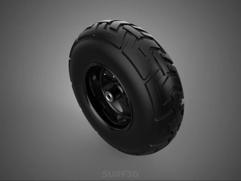 TRIPLE 3 SPOKE RIM REPLACEMENT PNEUMATIC WHEEL BARROW TIRE TREAD 3D Model