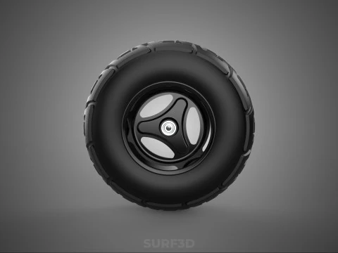 TRIPLE 3 SPOKE RIM REPLACEMENT PNEUMATIC WHEEL BARROW TIRE TREAD 3D Model