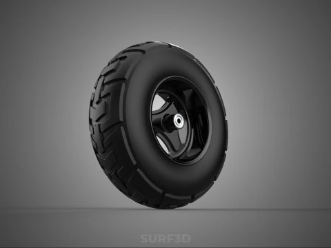 TRIPLE 3 SPOKE RIM REPLACEMENT PNEUMATIC WHEEL BARROW TIRE TREAD 3D Model