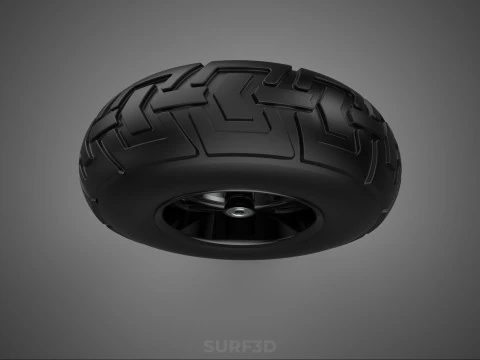 TRIPLE 3 SPOKE RIM REPLACEMENT PNEUMATIC WHEEL BARROW TIRE TREAD 3D Model