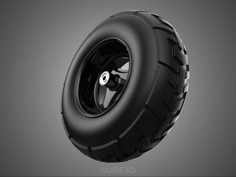 TRIPLE 3 SPOKE RIM REPLACEMENT PNEUMATIC WHEEL BARROW TIRE TREAD 3D Model
