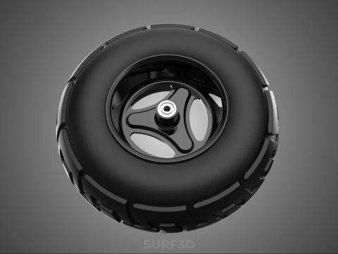 TRIPLE 3 SPOKE RIM REPLACEMENT PNEUMATIC WHEEL BARROW TIRE TREAD 3D Model