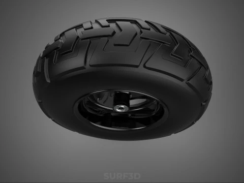 TRIPLE 3 SPOKE RIM REPLACEMENT PNEUMATIC WHEEL BARROW TIRE TREAD 3D Model