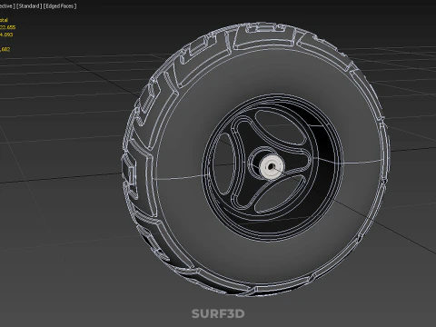 TRIPLE 3 SPOKE RIM REPLACEMENT PNEUMATIC WHEEL BARROW TIRE TREAD 3D Model