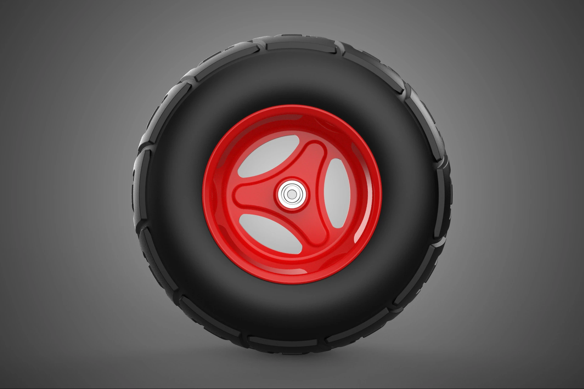 RED TRI THREE SPOKE 3 WHEEL TREAD TIRE RIM HUB CART BARROW TYRE 3D Model .c4d .max .obj .3ds .fbx .stl .blend 