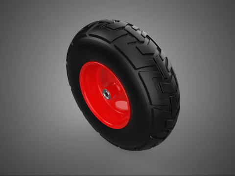 RED TRI THREE SPOKE 3 WHEEL TREAD TIRE RIM HUB CART BARROW TYRE 3D Model