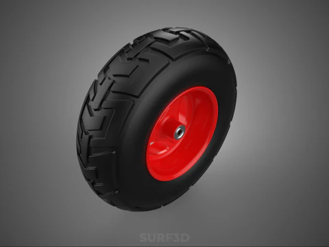 RED TRI THREE SPOKE 3 WHEEL TREAD TIRE RIM HUB CART BARROW TYRE 3D Model