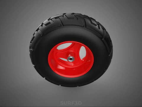 RED TRI THREE SPOKE 3 WHEEL TREAD TIRE RIM HUB CART BARROW TYRE 3D Model