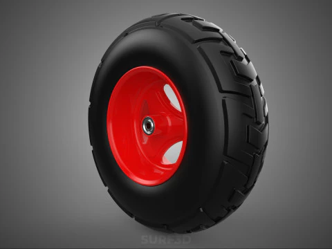 RED TRI THREE SPOKE 3 WHEEL TREAD TIRE RIM HUB CART BARROW TYRE 3D Model