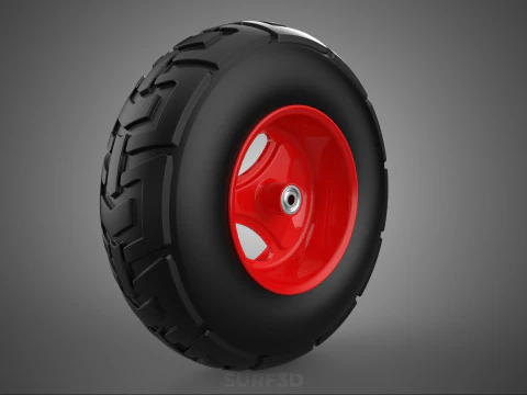 RED TRI THREE SPOKE 3 WHEEL TREAD TIRE RIM HUB CART BARROW TYRE 3D Model