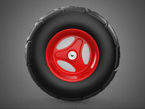 RED TRI THREE SPOKE 3 WHEEL TREAD TIRE RIM HUB CART BARROW TYRE 3D Model