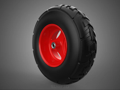 RED TRI THREE SPOKE 3 WHEEL TREAD TIRE RIM HUB CART BARROW TYRE 3D Model