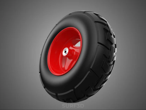 RED TRI THREE SPOKE 3 WHEEL TREAD TIRE RIM HUB CART BARROW TYRE 3D Model