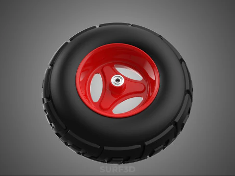 RED TRI THREE SPOKE 3 WHEEL TREAD TIRE RIM HUB CART BARROW TYRE 3D Model