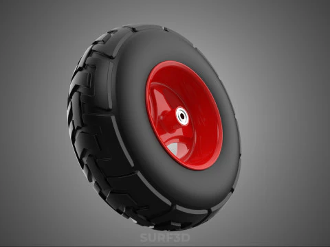 RED TRI THREE SPOKE 3 WHEEL TREAD TIRE RIM HUB CART BARROW TYRE 3D Model
