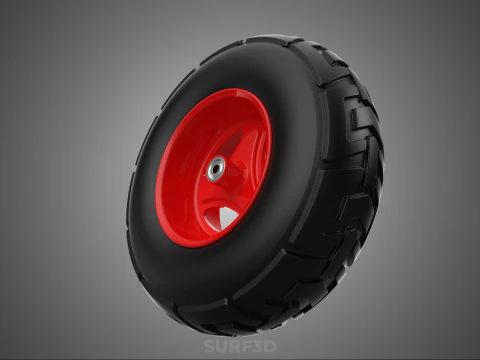 RED TRI THREE SPOKE 3 WHEEL TREAD TIRE RIM HUB CART BARROW TYRE 3D Model