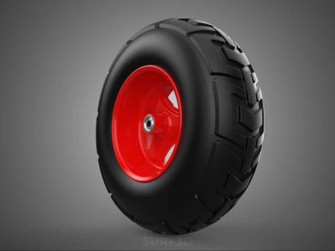 RED TRI THREE SPOKE 3 WHEEL TREAD TIRE RIM HUB CART BARROW TYRE 3D Model