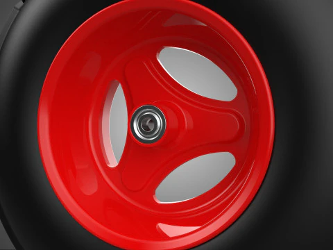 RED TRI THREE SPOKE 3 WHEEL TREAD TIRE RIM HUB CART BARROW TYRE 3D Model