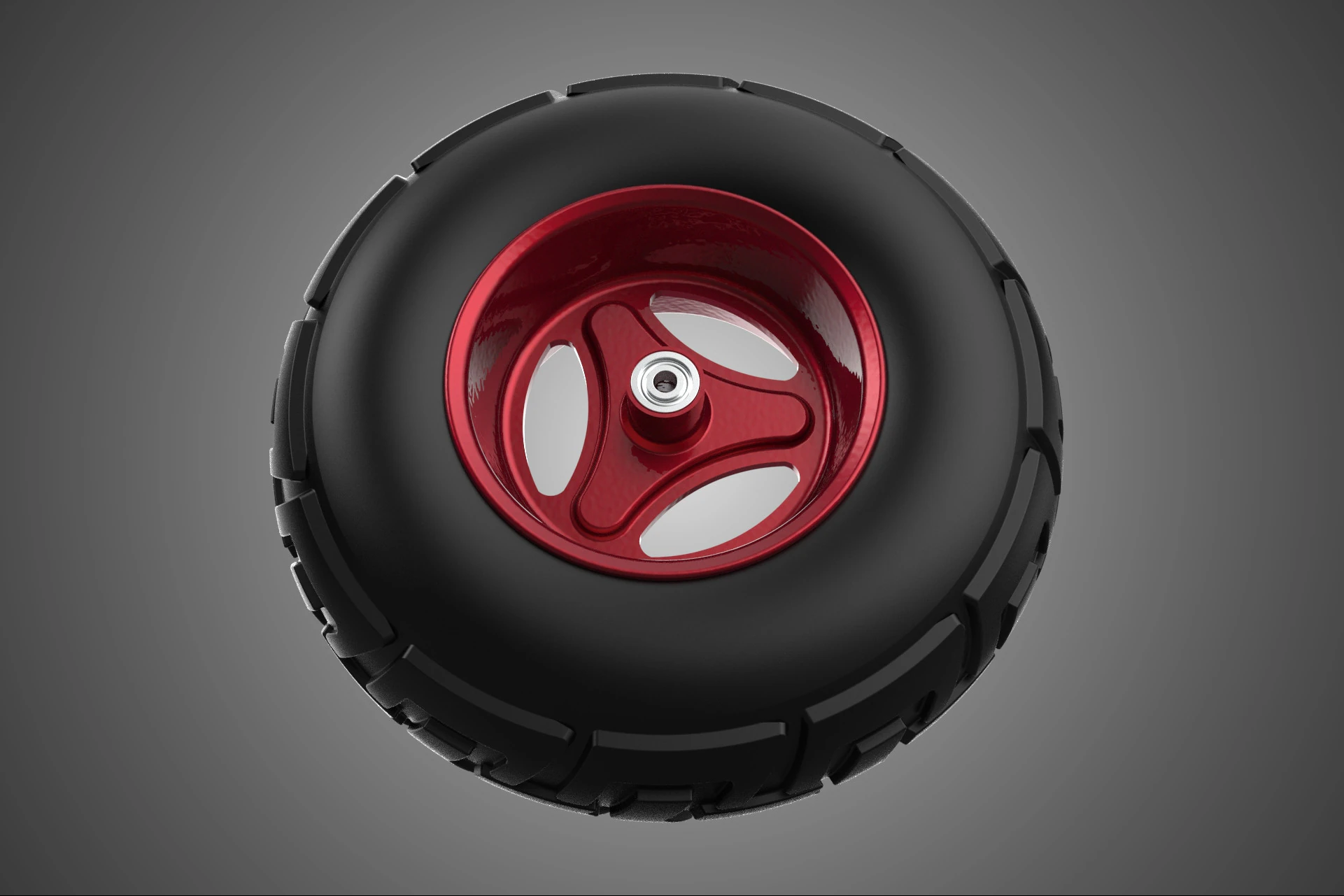 METALLIC RED THREE SPOKE TREAD TIRE RIM CART WHEELBARROW RUBBER 3D Model .c4d .max .obj .3ds .fbx .stl .blend