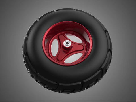 ROUGE MÉTALLISÉ À TROIS RAYONS PNEU JANTE CHARIOT BROUETTE CAOUTCHOUC Modèle 3D