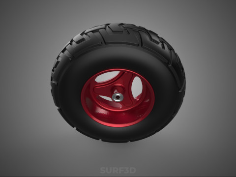 METALİK KIRMIZI &Uuml;&Ccedil; KOLLU LASTİK JANT ARABASI EL ARABASI KAU&Ccedil;UK 3D Model