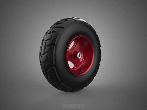 METALİK KIRMIZI &Uuml;&Ccedil; KOLLU LASTİK JANT ARABASI EL ARABASI KAU&Ccedil;UK 3D Model