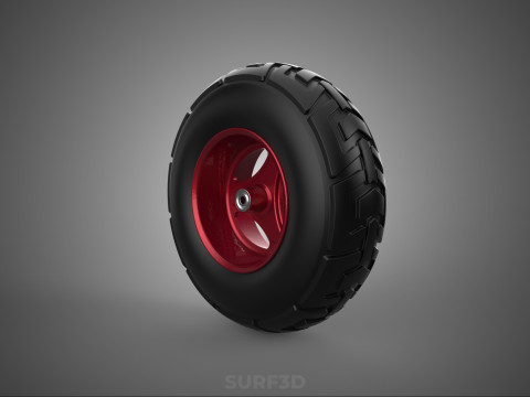 METALİK KIRMIZI &Uuml;&Ccedil; KOLLU LASTİK JANT ARABASI EL ARABASI KAU&Ccedil;UK 3D Model