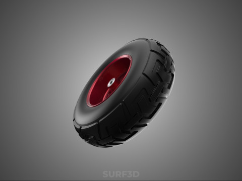 METALİK KIRMIZI &Uuml;&Ccedil; KOLLU LASTİK JANT ARABASI EL ARABASI KAU&Ccedil;UK 3D Model