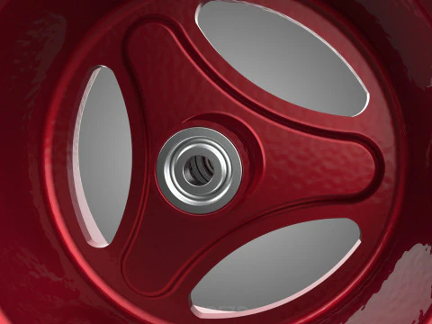 METALLIC RED THREE SPOKE TREAD TIRE RIM CART WHEELBARROW RUBBER 3D Model