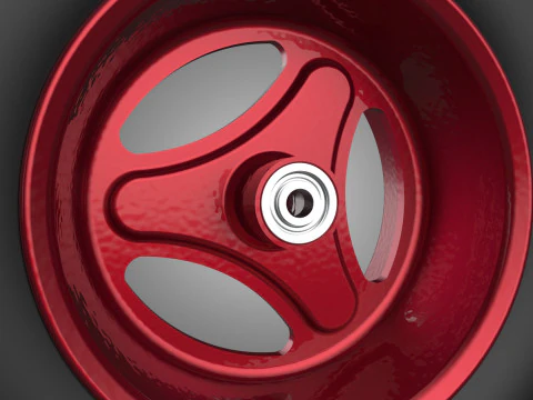 METALLIC RED THREE SPOKE TREAD TIRE RIM CART WHEELBARROW RUBBER 3D Model
