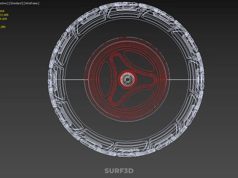 METALLIC RED THREE SPOKE TREAD TIRE RIM CART WHEELBARROW RUBBER 3D Model