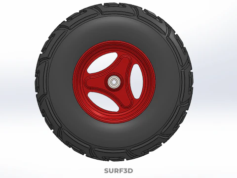 METALLIC RED THREE SPOKE TREAD TIRE RIM CART WHEELBARROW RUBBER 3D Model
