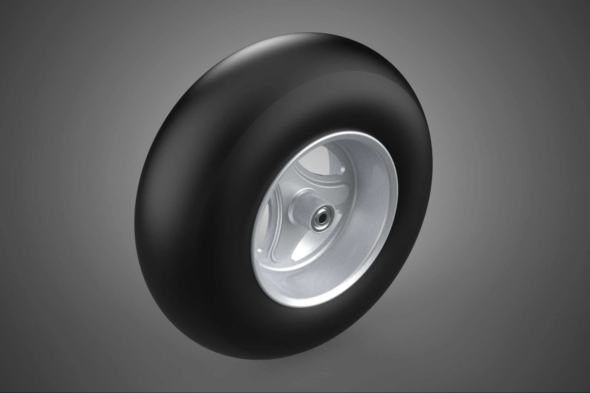 SLICK SILVER THREE SPOKE TREAD TIRE RIM CART WHEEL BARROW RUBBER 3D Model .c4d .max .obj .3ds .fbx .stl .blend 