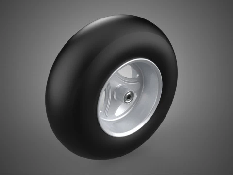 SLICK SILVER THREE SPOKE TREAD TIRE RIM CART WHEEL BARROW RUBBER 3D Model