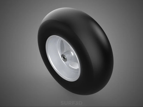 SLICK SILVER THREE SPOKE TREAD TIRE RIM CART WHEEL BARROW RUBBER 3D Model