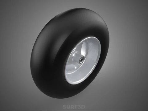 SLICK SILVER THREE SPOKE TREAD TIRE RIM CART WHEEL BARROW RUBBER 3D Model