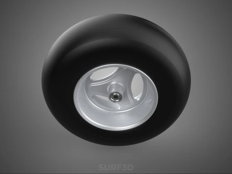 SLICK SILVER THREE SPOKE TREAD TIRE RIM CART WHEEL BARROW RUBBER 3D Model