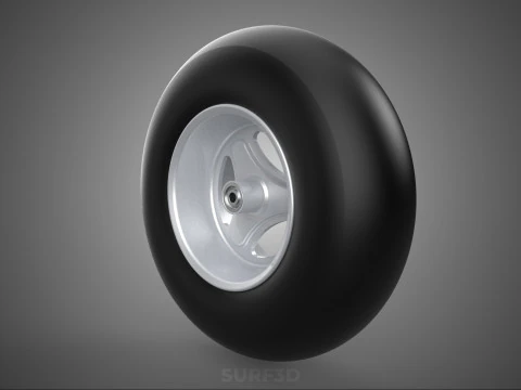 SLICK SILVER THREE SPOKE TREAD TIRE RIM CART WHEEL BARROW RUBBER 3D Model