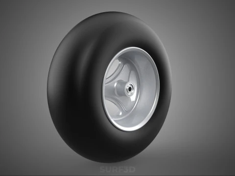 SLICK SILVER THREE SPOKE TREAD TIRE RIM CART WHEEL BARROW RUBBER 3D Model