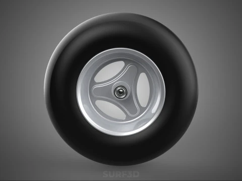 SLICK SILVER THREE SPOKE TREAD TIRE RIM CART WHEEL BARROW RUBBER 3D Model