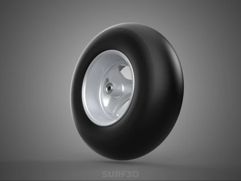 SLICK SILVER THREE SPOKE TREAD TIRE RIM CART WHEEL BARROW RUBBER 3D Model