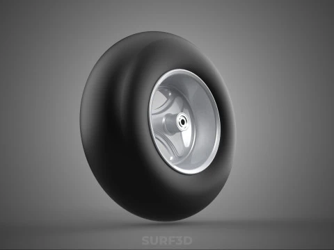 SLICK SILVER THREE SPOKE TREAD TIRE RIM CART WHEEL BARROW RUBBER 3D Model