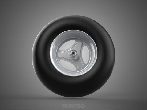 SLICK SILVER THREE SPOKE TREAD TIRE RIM CART WHEEL BARROW RUBBER 3D Model