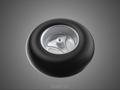 SLICK SILVER THREE SPOKE TREAD TIRE RIM CART WHEEL BARROW RUBBER 3D Model