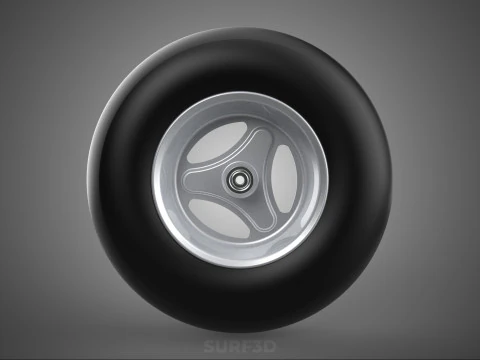 SLICK SILVER THREE SPOKE TREAD TIRE RIM CART WHEEL BARROW RUBBER 3D Model